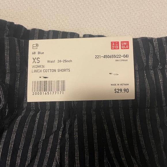 NWT NEVER WORN | Uniqlo Women Linen Cotton Shorts, Blue with stripes, Size XS - Picture 16 of 16